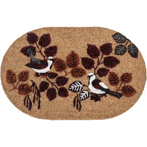 Paillasson Moderne en Fibre de Coco 40 x 60 cm Motif Oiseaux Antidérapant en PVC Intérieur Extérieur Naturel Toolik