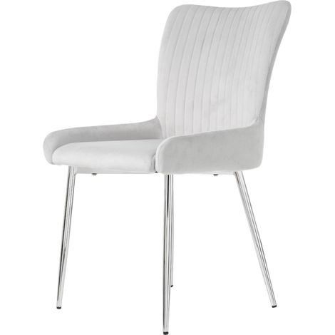 Lot de 6 chaises de salle à manger en velours gris, chaise lounge avec dossier lombaire et pieds métalliques argentés, pour salon et chambre - CHICFURN (1/5)