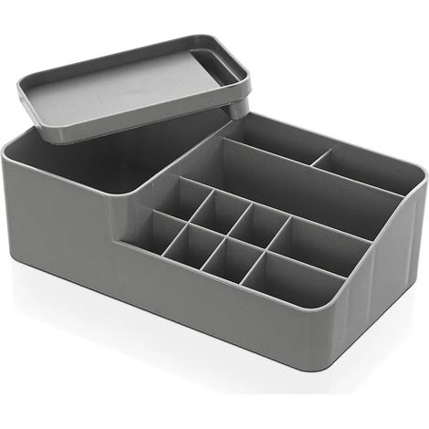 Organizzatore cosmetici e trucco grigio con box con coperchio e 11 scomparti (1/5)