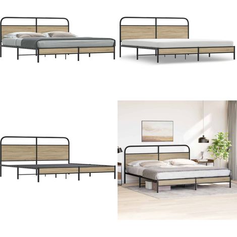 vidaXL Metallbett ohne Matratze Räuchereiche 180x200 cm
