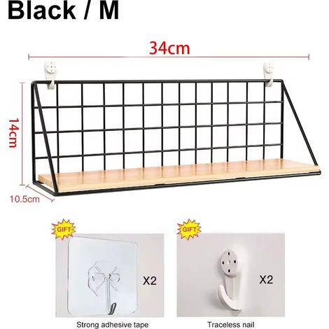 (Noir, type B-35 cm) Étagère murale simple, décoration murale, étagère suspendue multifonctionnelle en bois, gain de place, sans perçage (1/5)