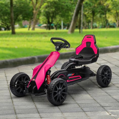 Go-Kart, Kinderfahrzeug mit verstellbarem Sitz, Tretfahrzeug, Tretauto mit Handbremse, 3-8 Jahre, Outdoor, Rosa