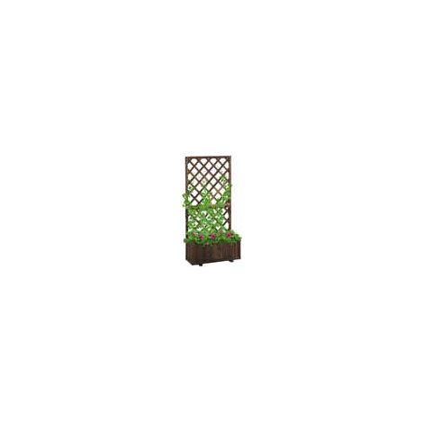 Jardinière surélevée avec treillis, bac à fleurs en bois 72,5 x 31,5 x 149,5 cm, idéale pour les plantes grimpantes et les rosiers au jardin.