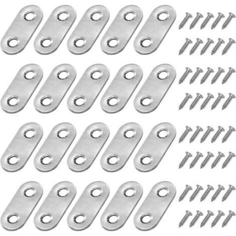 Flache, gerade Befestigungswinkel, flache Metallwinkel mit Schrauben für Holz-, Möbel- und Schrankreparaturen, Silber, 20 Stück - Crezuo (1/4)