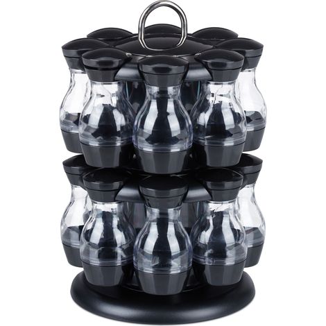 Girello porta spezie rotante moderno cucina 16 barattoli 360° facile accesso in plastica nera 130011164