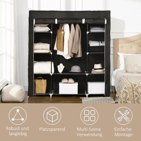 Armoire en tissu avec fermeture éclair, 1 tringle, 10 étagères, 150x43x162,5cm, non-tissé, gain de place et résistante (1/5)