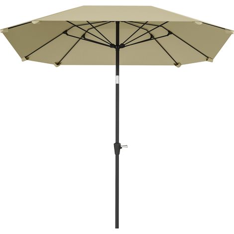 Parasol réglable avec manivelle 2.3m beige polyester aluminium fibre de verre