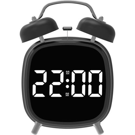 Réveil rétro en métal, double sonnerie, à piles ou sur secteur, petit modèle numérique de bureau, pour adultes, adolescents et enfants au sommeil profond (1/2)