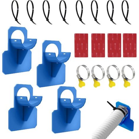 Soporte para manguera - 4 piezas, con abrazadera de acero inoxidable, protección de plástico contra dobleces, hasta 38 mm (azul) (1/5)