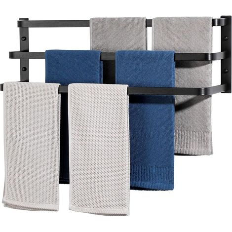 3-Tier Wall-Mounted Bathroom Towel Rack, Aluminum Towel Holder, 64CM Black, EGYS2403AL-24IN-B (1/4)
