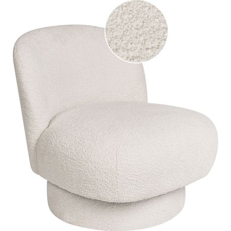 Sillón club giratorio respaldo curvo tapizado bouclé blanco Aylo