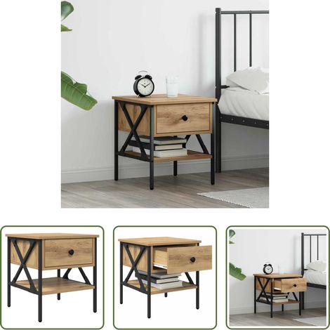 vidaXL Étagère - Table de chevet avec tiroir chêne artisanal 40 x 42 x 45 cm (1/5)