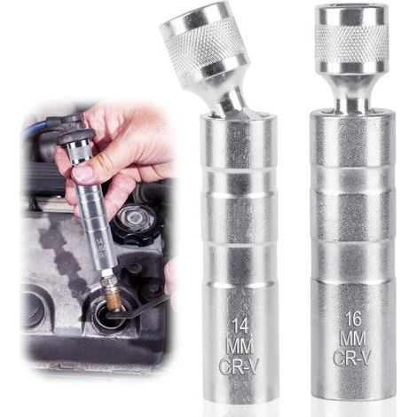 Universeller magnetischer Zündkerzenschlüssel, 2 magnetische Zündkerzenschlüssel 16 mm/14 mm lang, Ausbau-Steckschlüssel für Kfz-Reparaturen (1/5)