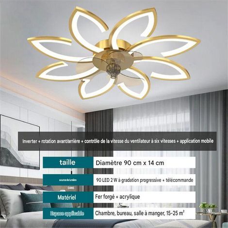 Moderner LED-Deckenventilator mit Leuchte, leiser 8-Blatt-Deckenventilator, Kupfermotor, dreifarbige Beleuchtung, 6 Geschwindigkeitsstufen, Steuerung per App und Fernbedienung, Gold (1/5)