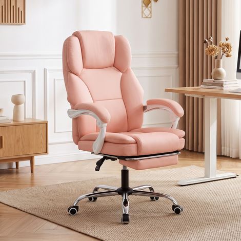 Chaise Bureau Ergonomique, Fauteuil de Bureau Inclinable en Cuir Synthétique Adapté aux Animaux, Hauteur Réglable, Rose (1/5)