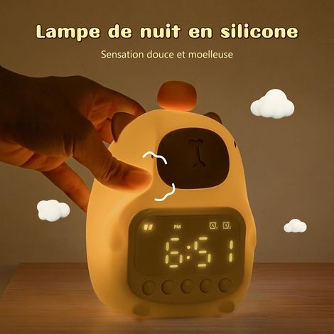 Veilleuse Réveil C20 Capybara Silicone Jaune Lampe Enfant Rechargeable avec Minuteur 30min et Snooze Design Mignon Doux (1/4)