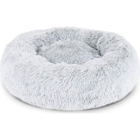 Panier Pour Chien 80cm Chau Peluche Lit Pour Chat Anti Dérapant Lavable Rond En Moelleux Coussin Anti Stress Lit Pour Chiens Et Chats (Gris Clair) (1/5)