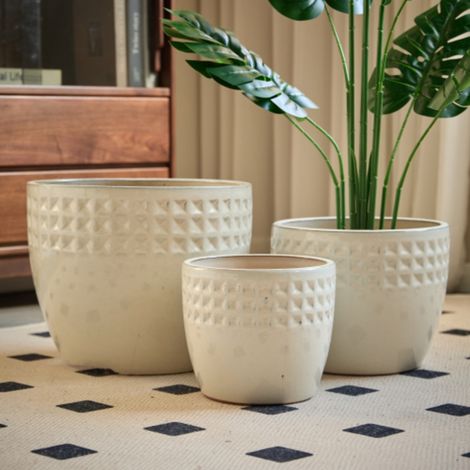 Ensemble de 3 pots de fleur plantation en céramique faits main beige (1/5)