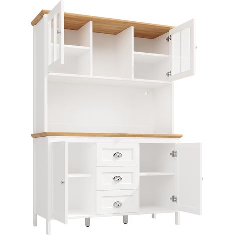 Credenza alta da cucina con LED 120x40x179 cm 4 ante 3 cassetti MDF bianco MODENUIT (1/5)