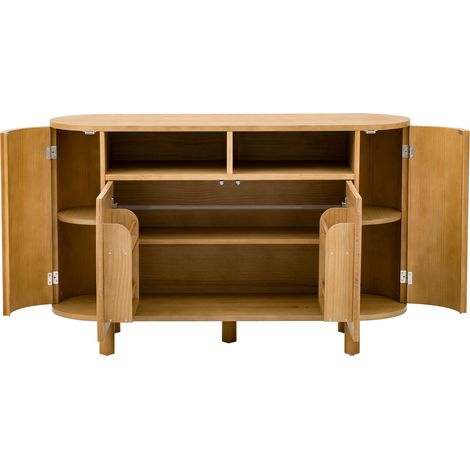 Meuble d’entrée moderne avec rangement multifonction, portes façon réfrigérateur, pieds réglables – couleur bois naturel pour couloir ou salon