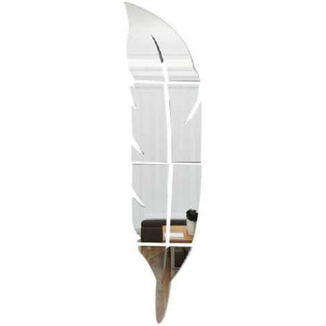 PA Acryl-Spiegel-Wandaufkleber, silberne Federform, abnehmbarer selbstklebender Aufkleber für Wohnzimmer, Schlafzimmer, Badezimmer, Bauernhaus, Heimdekoration, 73,7 x 17,8 cm (1/4)