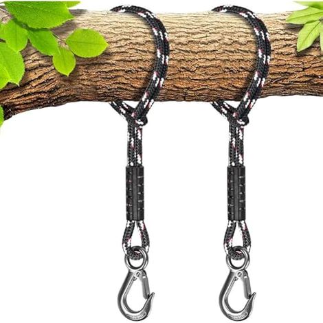 BeneLabel 2pcs Corde de Hamac, 100cm Sangle de Balançoire avec Crochet (400lbs) Arbre Suspension Materiel en Polyester Fauteuil Suspendu Fixation Kit, Jusqu'à 2500lbs, 10mm de Diamètre, Noir