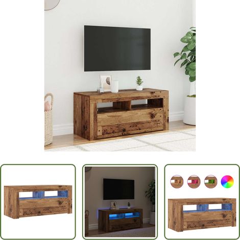LED-Leuchten - TV-Schrank mit LED-Leuchten Altholz-Optik 90x35x40 cm (1/5)