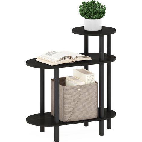 Table D'Appoint, Table De Chevet Ovale À 3 Niveaux avec Étagère Ouverte, Montage sans Outil, Idéale pour Le Salon Ou La Chambre, Couleur Expresso. (1/5)