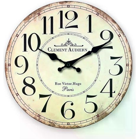 Französische Retro-Wanduhr mit Clement-Auderne-Muster aus Holz, ideal für Wohnzimmer, Schlafzimmer, Küche oder als Dekoration. Geräuschlose Quarzuhr, 10 Zoll (ca. 25 cm) groß. (1/4)