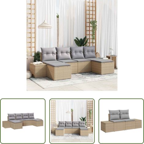 Poly-Rattan - Garten-Sofa-Set mit Kissen 4 pcs Beige und Hellgrau Poly-Rattan (1/5)
