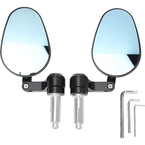 Rétroviseurs Moto 2 Pièces Noir Bleu Verre Anti-Éblouissement Rétroviseur Latéral Guidon pour Motocyclette Vélo (1/5)