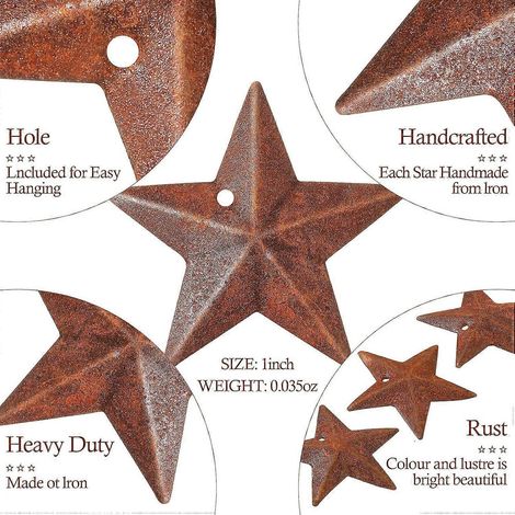 Mini-Metallstern im Scheunenstil, antik, für Halloween oder Weihnachten, Vintage-Dekoration für Zuhause, Tür oder Wand, Landhausstil, 3 cm (Rost, 5 cm). (1/4)