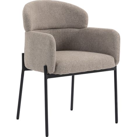 Fauteuil Salon en Chenille Rembourré, Dossier Courbé avec Accoudoirs, Pieds Métal, Marron Clair (1/5)