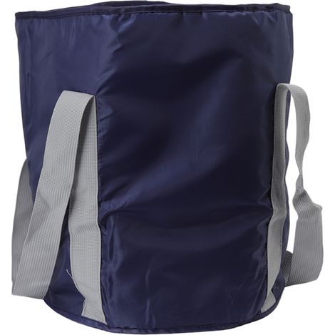 Seau pliable pour pieds en polyester double couche, avec sac de rangement, bleu marine, idéal pour le camping et les activités de plein air. (1/5)