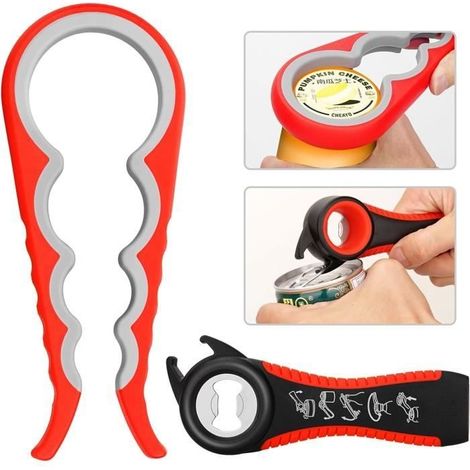 2 pièces Ouvre Bocal Manuel, Ouvre Boite de Conserve 5 en 1 Ouvre Bouteille, 4 en 1 Décapsuleur, Multifonctionnel Ouvre Bocaux Les (1/4)