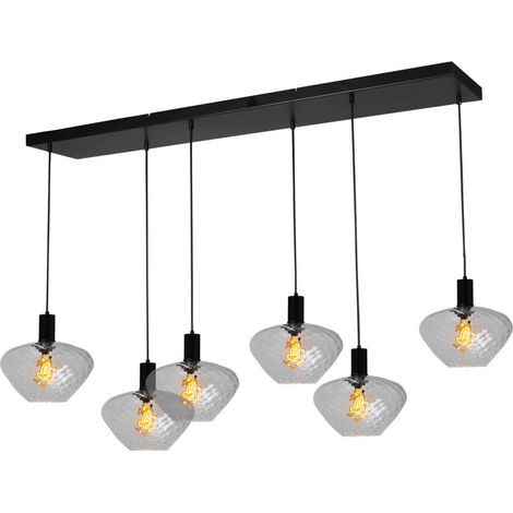 Lampe suspendue 6 lumières - noire - Porto avec verres transparents Blossom - 2711-05-05-130-25-67