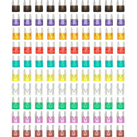Kit de 100 mini-fusibles assortis pour voitures et camions : 2 A, 3 A, 5 A, 7,5 A, 10 A, 15 A, 20 A, 25 A, 30 A et 35 A. (1/5)