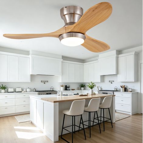 Ventilatore da soffitto con luce e telecomando, 36 pollici, 3 pale in legno naturale HAVRYA (1/5)