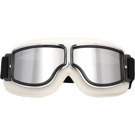 Lunettes de moto unisexes rétro en cuir avec verres en polycarbonate à protection UV (verres argentés) (1/5)