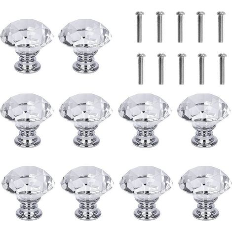 Paquete de 10 tiradores para vitrina, diamante, 3 cm, color blanco (1/5)