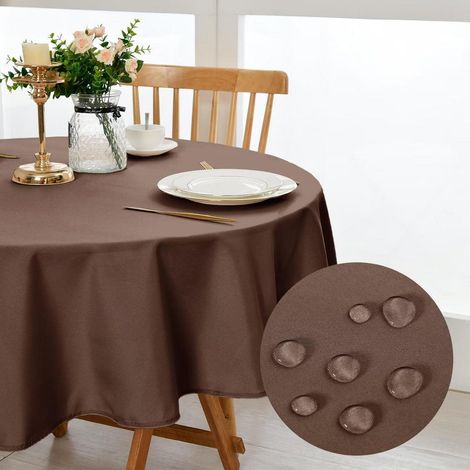 Nappe ronde 180cm Marron, déperlante, antitache, Polyester