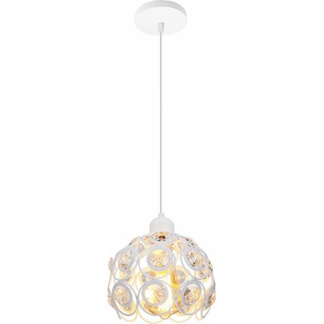 – Lustre contemporain 20cm – Abat-jour en cristal blanc – Plafonnier en fer – Câble ajustable 100cm – Douille E27 pour ampoules LED (1/5)