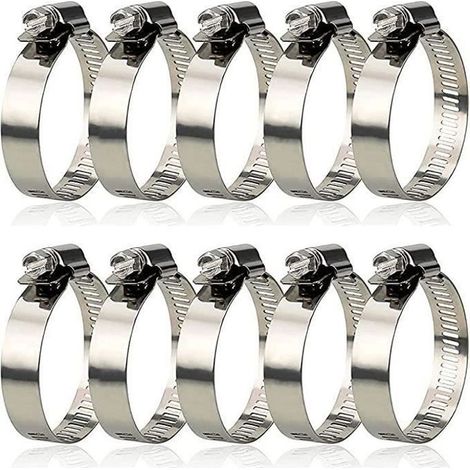 10 Pièces 304 Collier de Serrage Inox,Collier de Serrage Métallique Diamètre Réglable de 27 à 51 mm (1/4)
