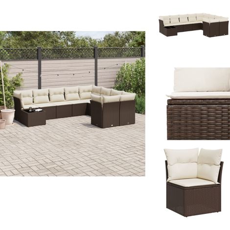 Salon de jardin 10 pcs avec coussins marron résine tressée - Ensemble De Canapés De Jardin - Ensembles De Canapés De Jardin - Ensemble De Canapés D'extérieur - Ensemble De Canapés De Patio (1/5)