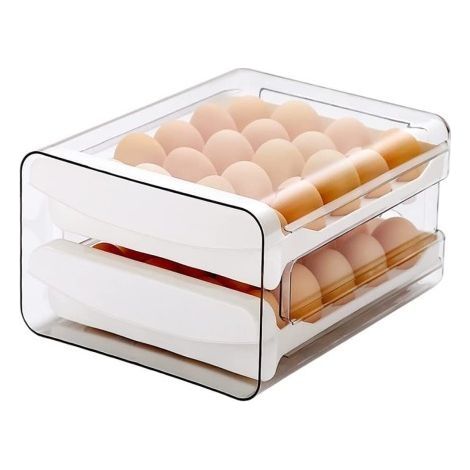 Plateau à œufs Pour Réfrigérateur, 32 Grilles/2 Couches Porte-œufs Pour Réfrigérateur, Tiroir à œufs Pour Réfrigérateur, Boîte de Rangement Pour œufs Frais Pour Réfrigérateur (1 Pièce)blanc (1/5)