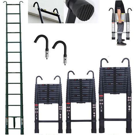 5-meter telescopic ladder with detachable hook, aluminum alloy material, heavy-duty retractable ladder, multi-purpose ladder, bearing 330 pounds, in line with EN131 safety standards (1/5)