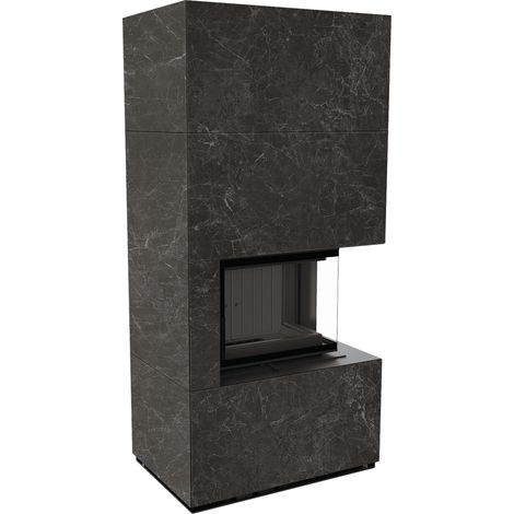 Kaminbausatz KRATKI FLOKI BOX rechts 8 kW Ø 160 Quarzsinter NATURALI NERO GRECO schwarz Verkleidung (1/4)