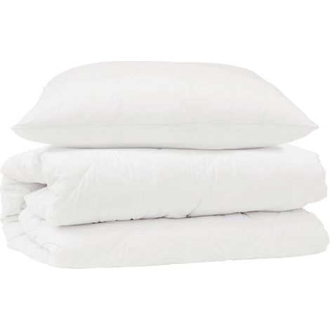 Housse de couette blanche en microfibre, comprend deux taies d'oreiller (1/5)