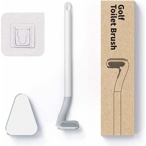 Scopino per WC Golf, Scopino per WC in silicone, Set per WC in silicone con manico lungo, apertura automatica e base anti-perdita (bianco con base)