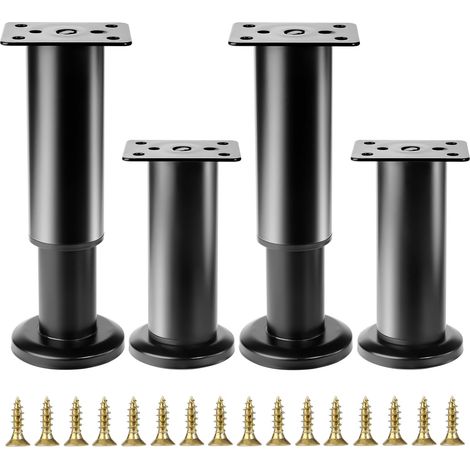 4 Pcs Pied de Meuble Reglable 12-18 cm, Pied Meuble Reglable, Pieds de Table de Nivellement pour Meubles, Pieds de Meubles Réglables en Hauteur Noirs pour Chaises Lit Canapé Placard Armoires